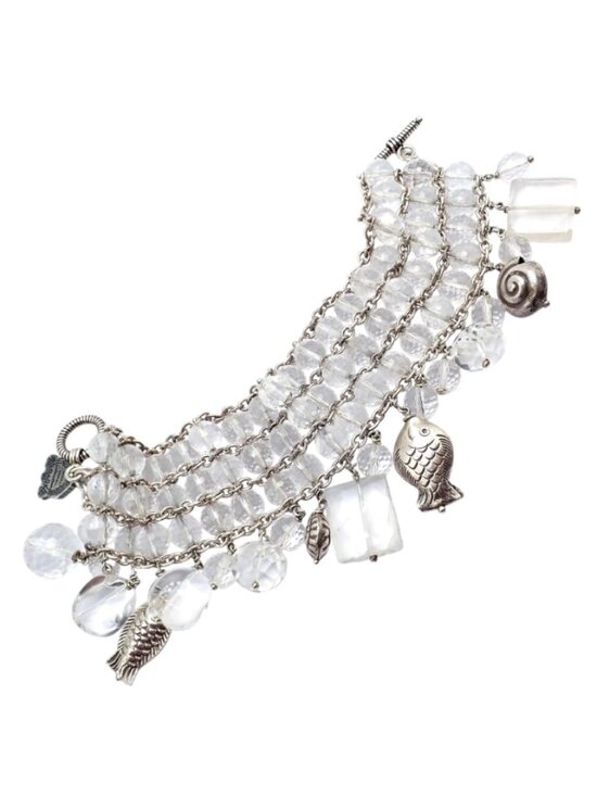 Buccellati Jewelry - Vintage Mario Buccellati Free Time Silver Quartz 3 Row Bead Fish Toggle Bracelet
